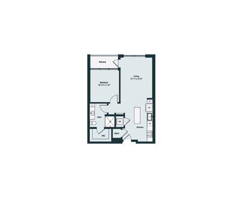 Floor plan for studio, 1 bath, 712 sqft